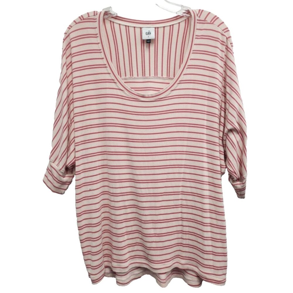 Cabi Tickled Tee Womens Small Pink Striped Short Sleeve Casual Staple Top #5750